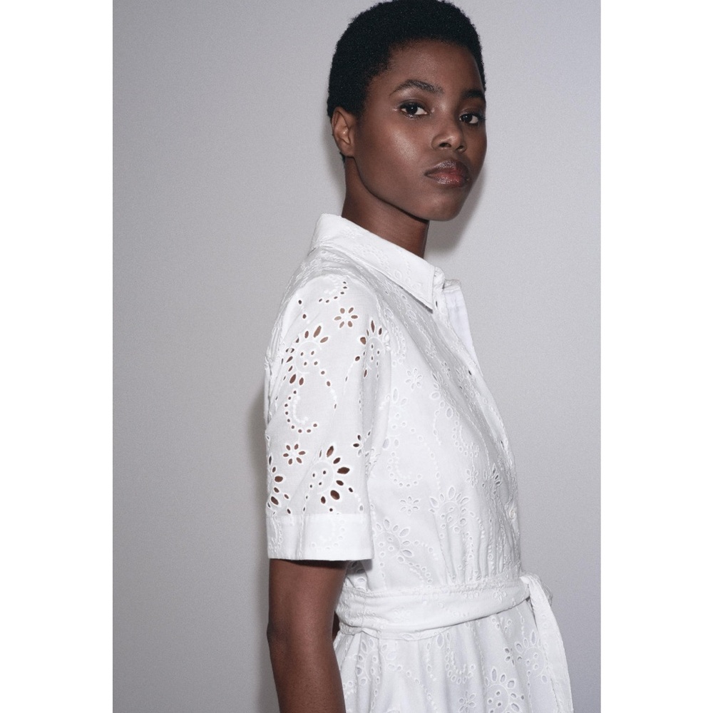 Zara White Eyelet Midi Dress - Picture 2 of 9